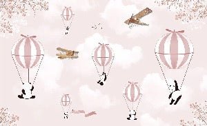 Papier peint chambre enfant Panda nuage rose, XXL, tendance