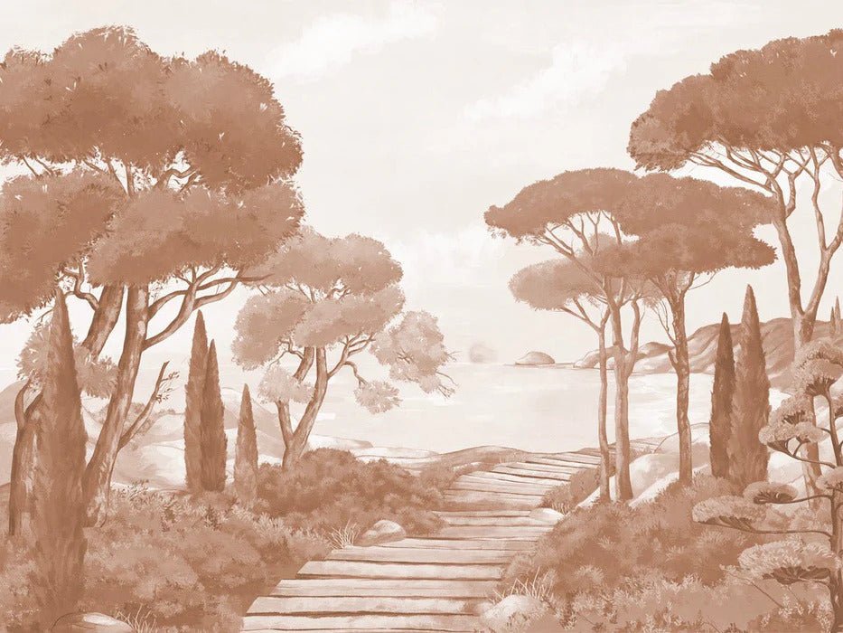 Papier peint balade dans les calanques terracotta, XXL, tendance