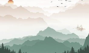 Papier peint montagne dans brume terracotta
