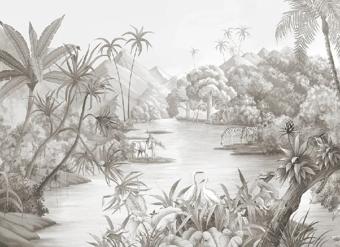 Papier peint panoramique jungle pittoresque, XXL, tendance