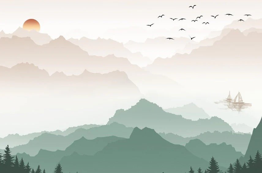 Papier peint montagne dans brume terracotta