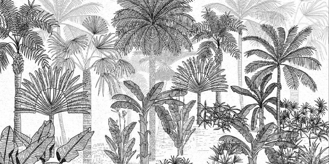 Papier peint toilette jungle cocotier tendance gravure