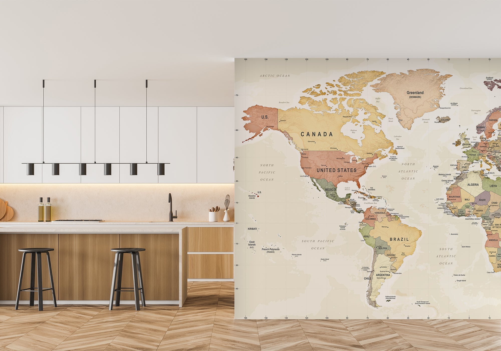 Papier peint panoramique carte du monde exploration - Muralconcept