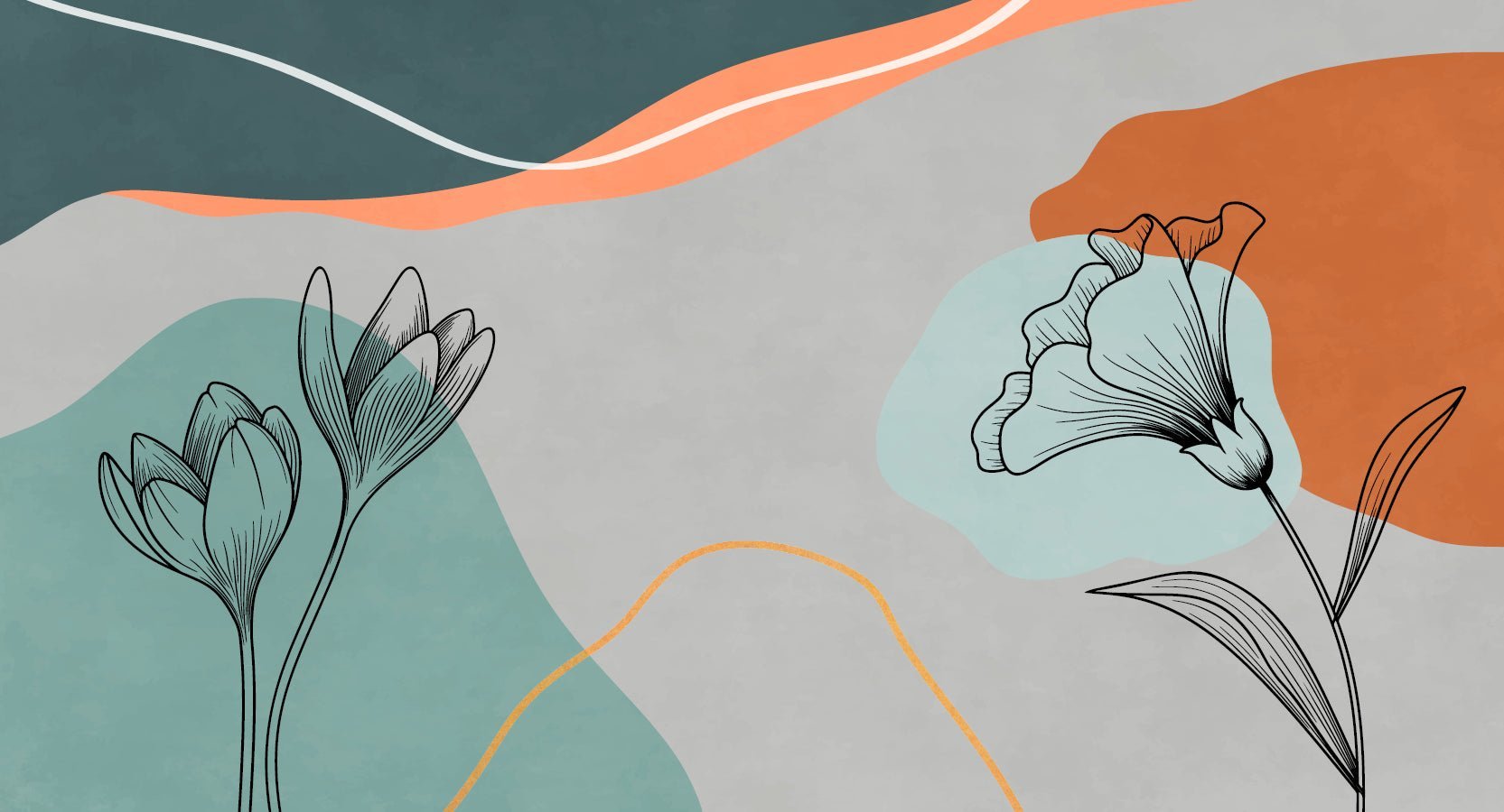 Panoramic floral art wallpaper