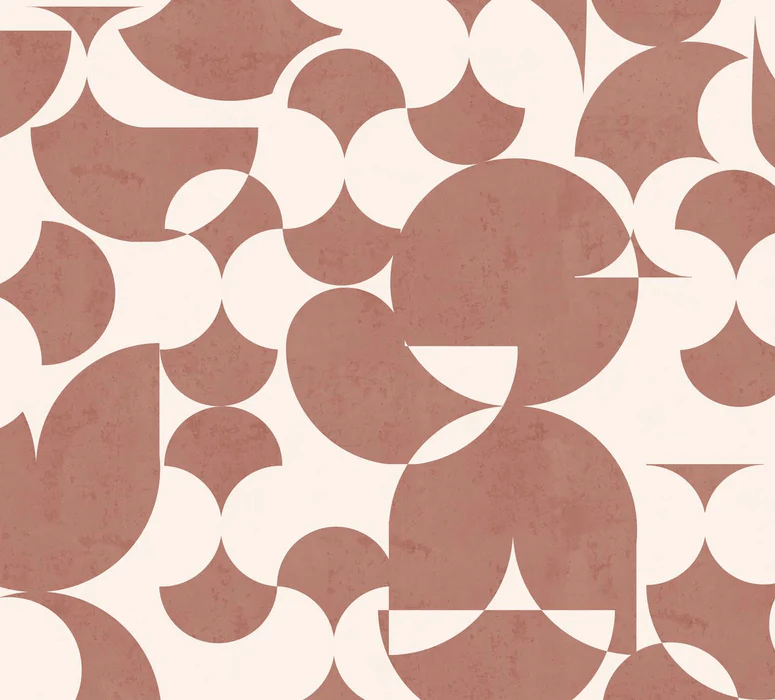 Papier Peint Panoramique Rétro Forme Graphique Terracotta - H279cm x L309cm - Matière Vinyle