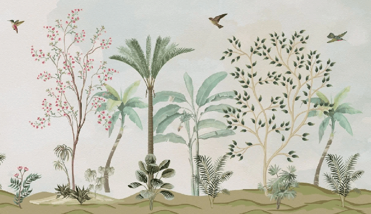 Papier Peint Chinoiserie Jungle - H247cm x L427cm - Matière Softouch