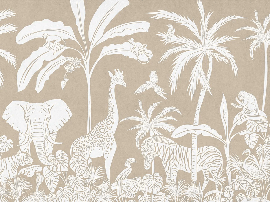 Papier Peint Enfant Safari Monochrome Beige - H300cm x L400cm - Matière Softouch