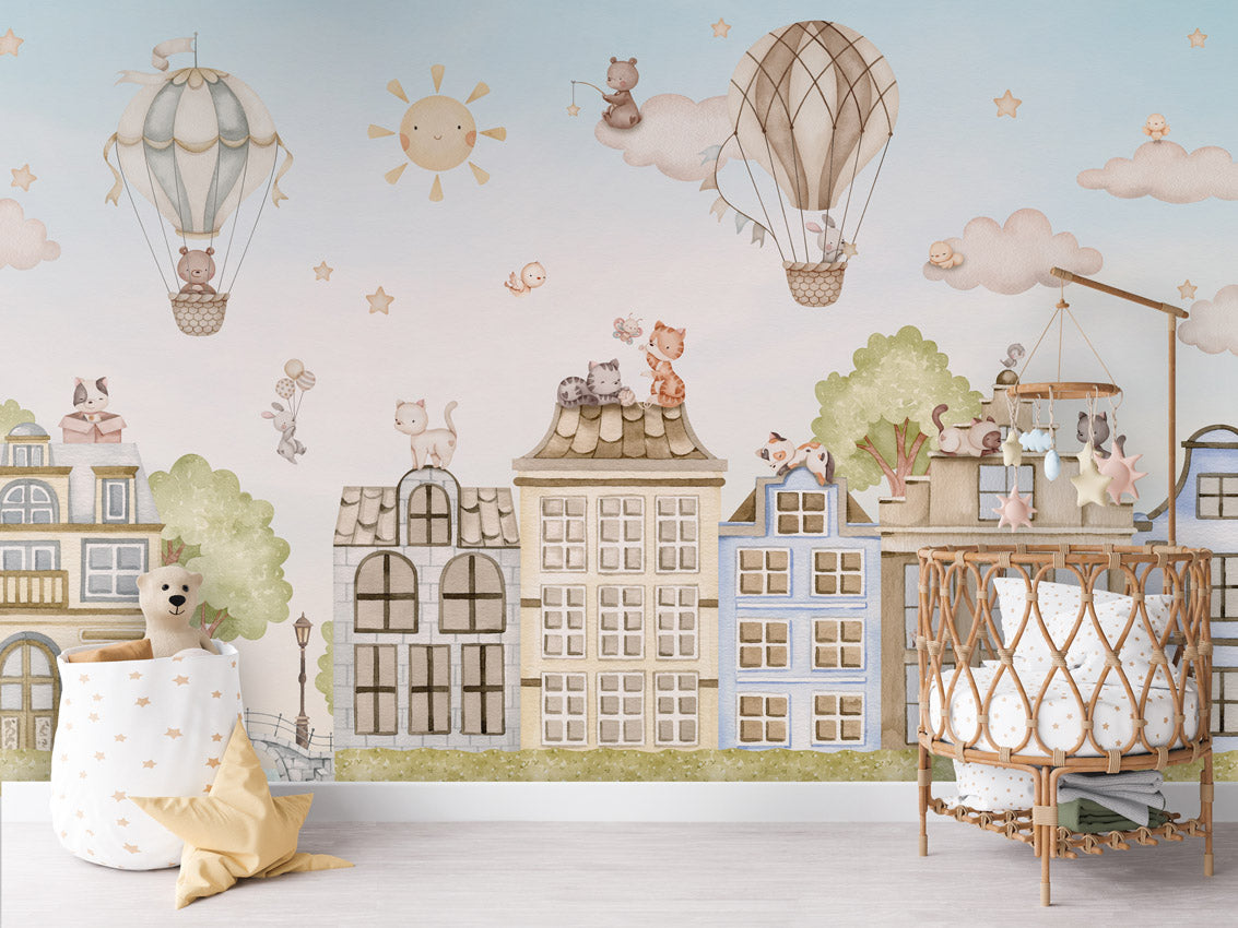 Papier peint enfant - Les chats de la ville - Muralconcept