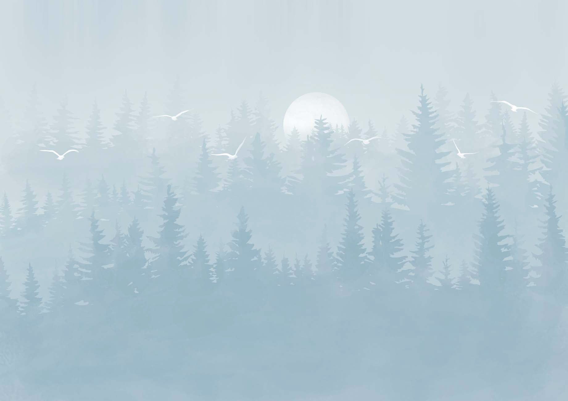 Papier peint chambre enfant forêt scandinave bleu moonlight, XXL, tendance