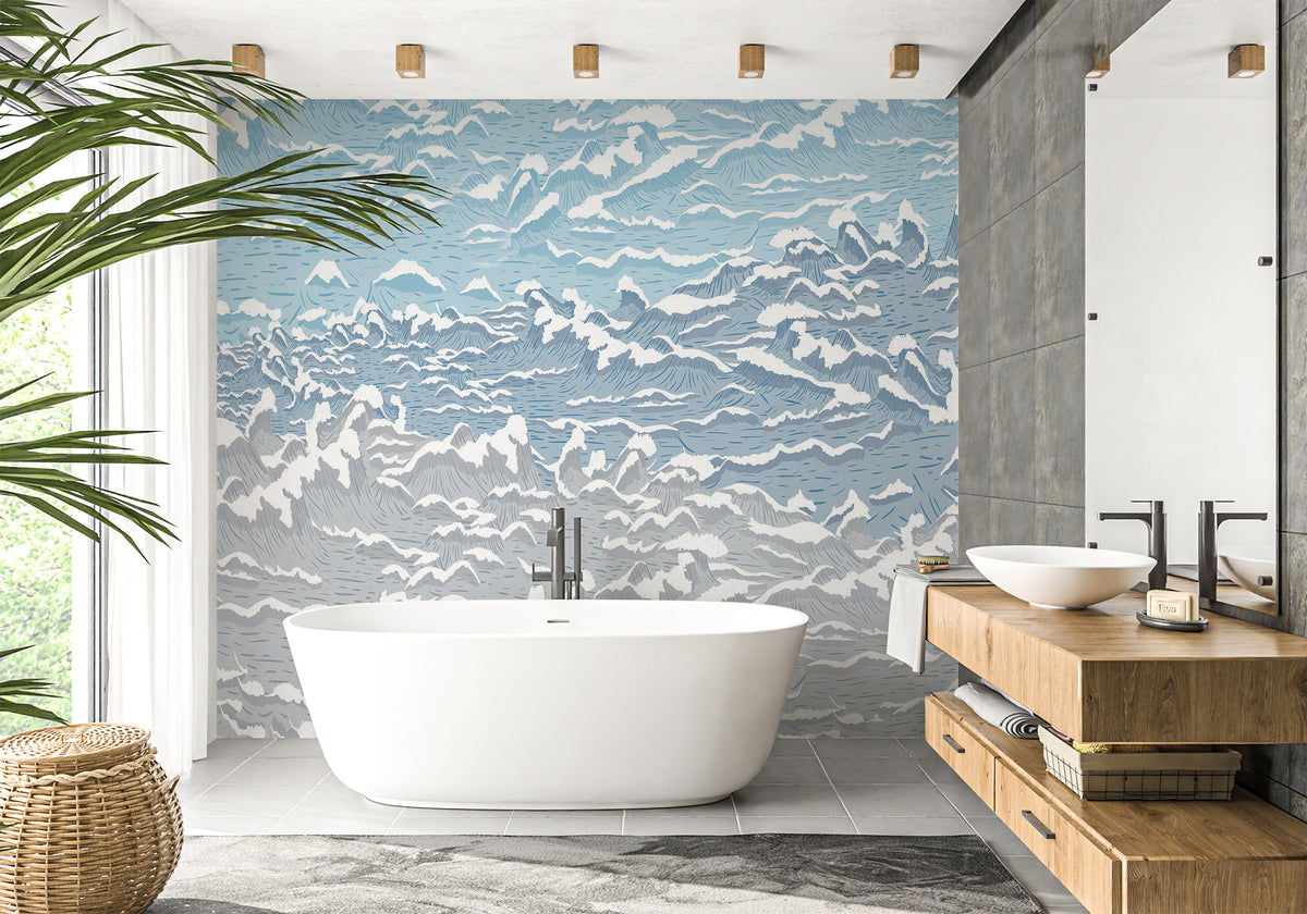 Papel pintado de baño ondas