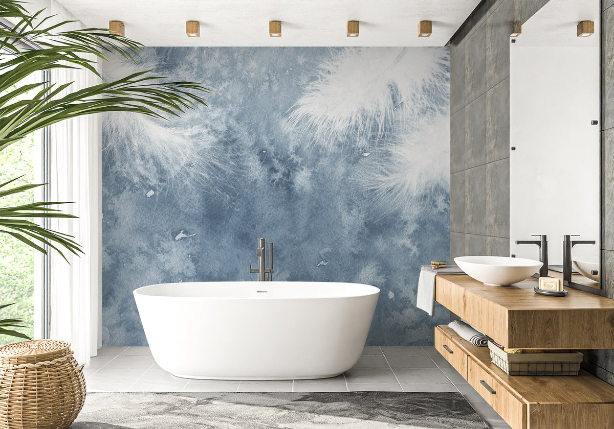 White Feather Bathroom Wallpaper