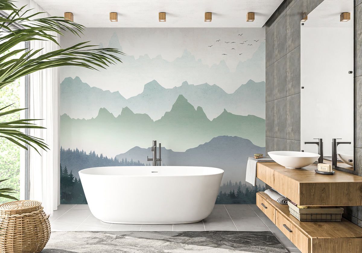 Papel pintado para baño Forest morning mist