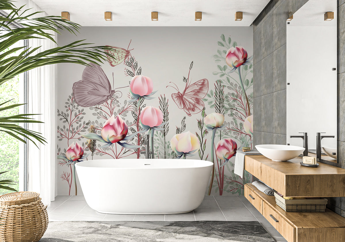 Flower & Tulip Bathroom Wallpaper