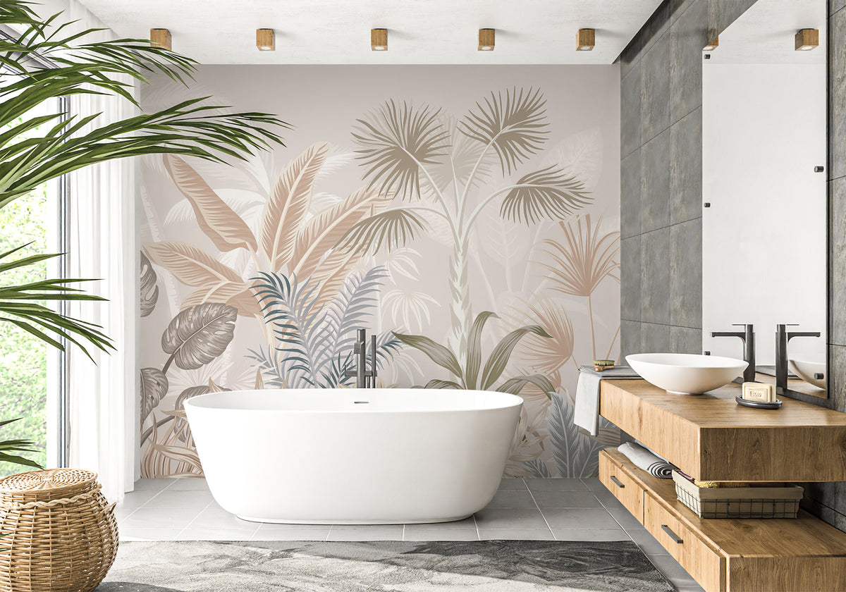 Jungle terracotta bathroom wallpaper