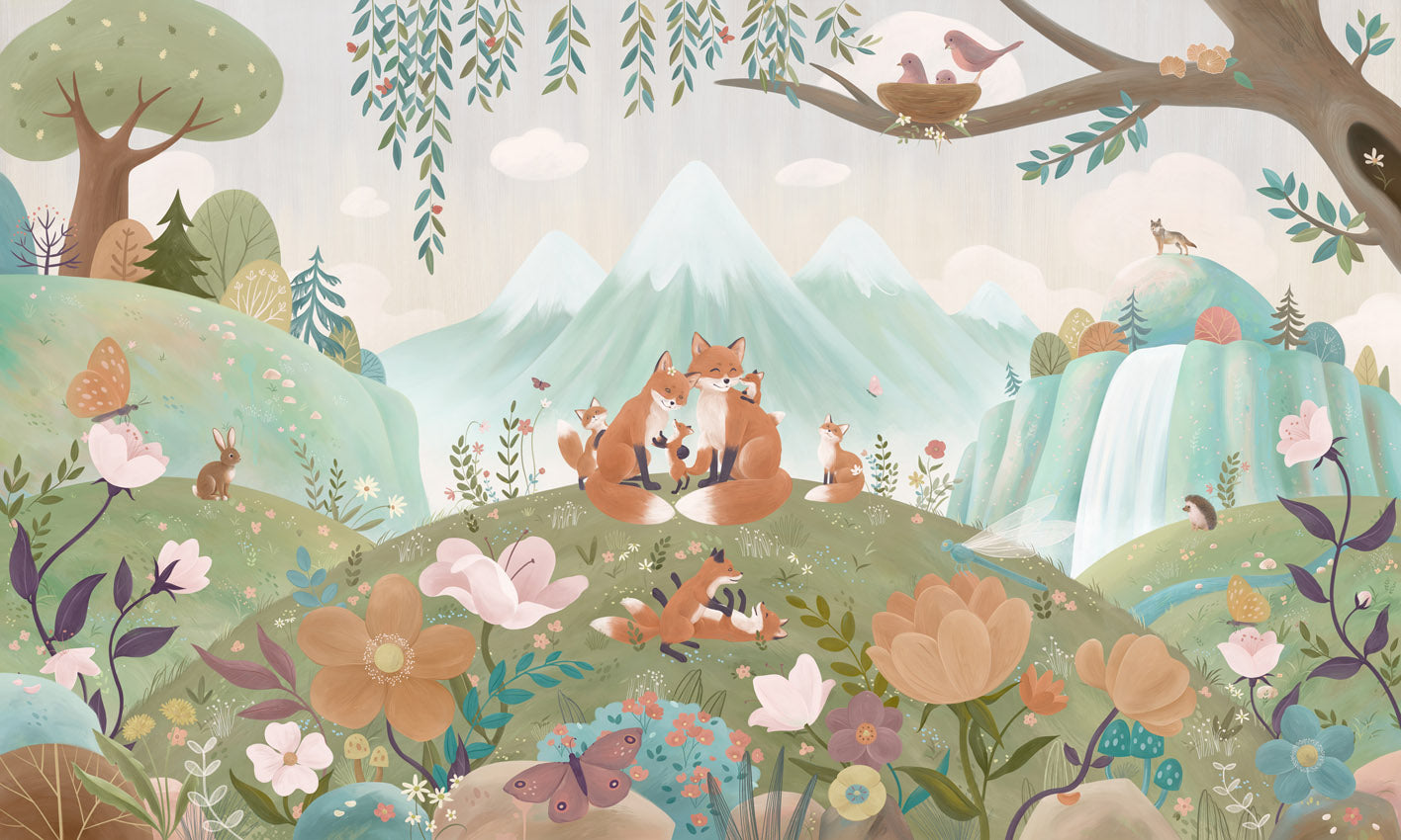 Papier peint enfant - La famille des renards - Muralconcept