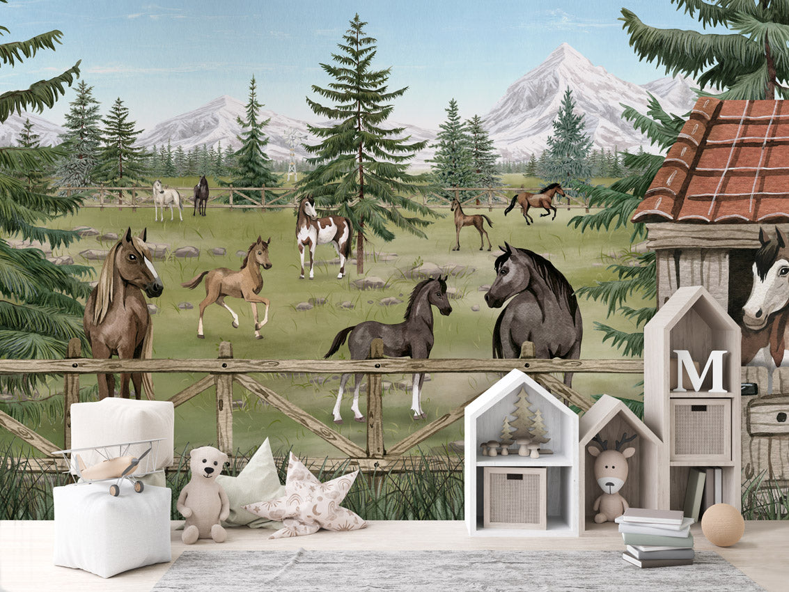 Papier peint évasion - Le havre des chevaux - Muralconcept