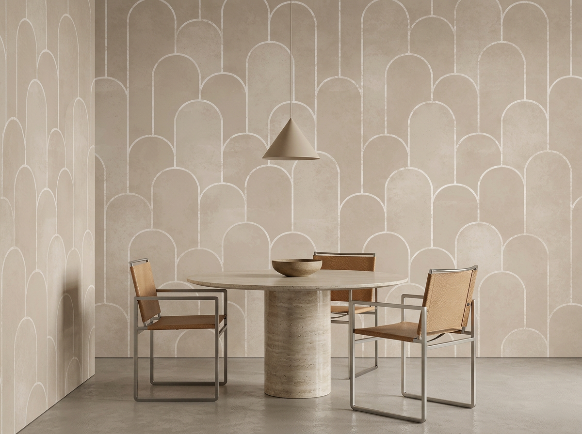 Papier peint arches velours beige - Design minimaliste - Muralconcept