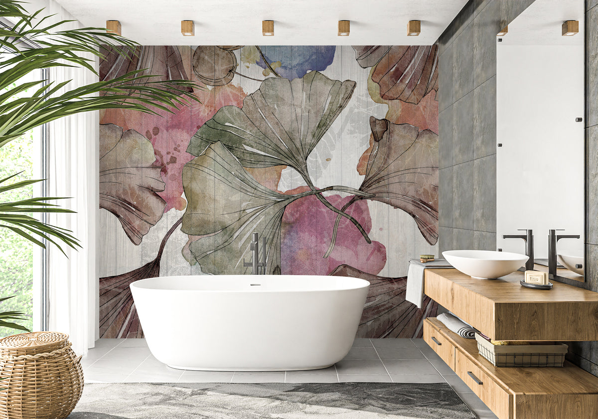 Ginkgo bathroom wallpaper Japan Zen