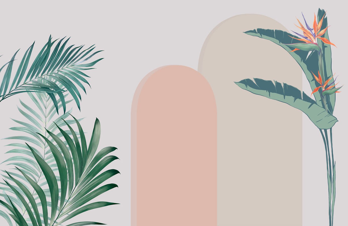 Papier peint chambre arches plantes, mural concept, tendance