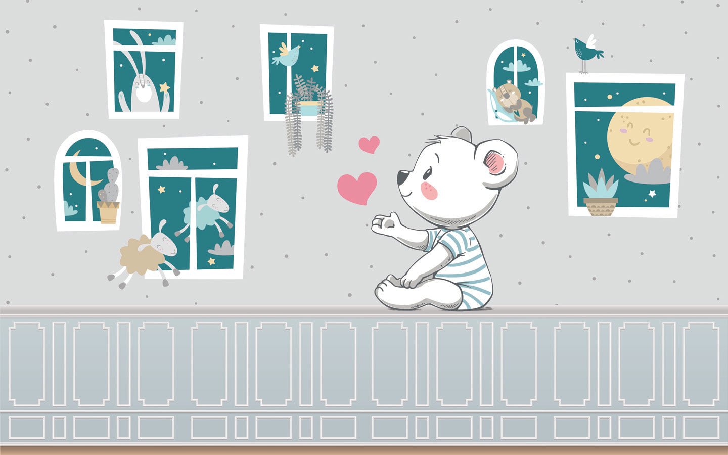 Papier peint chambre Bébé Ourson et ses amis, mural concept, tendance