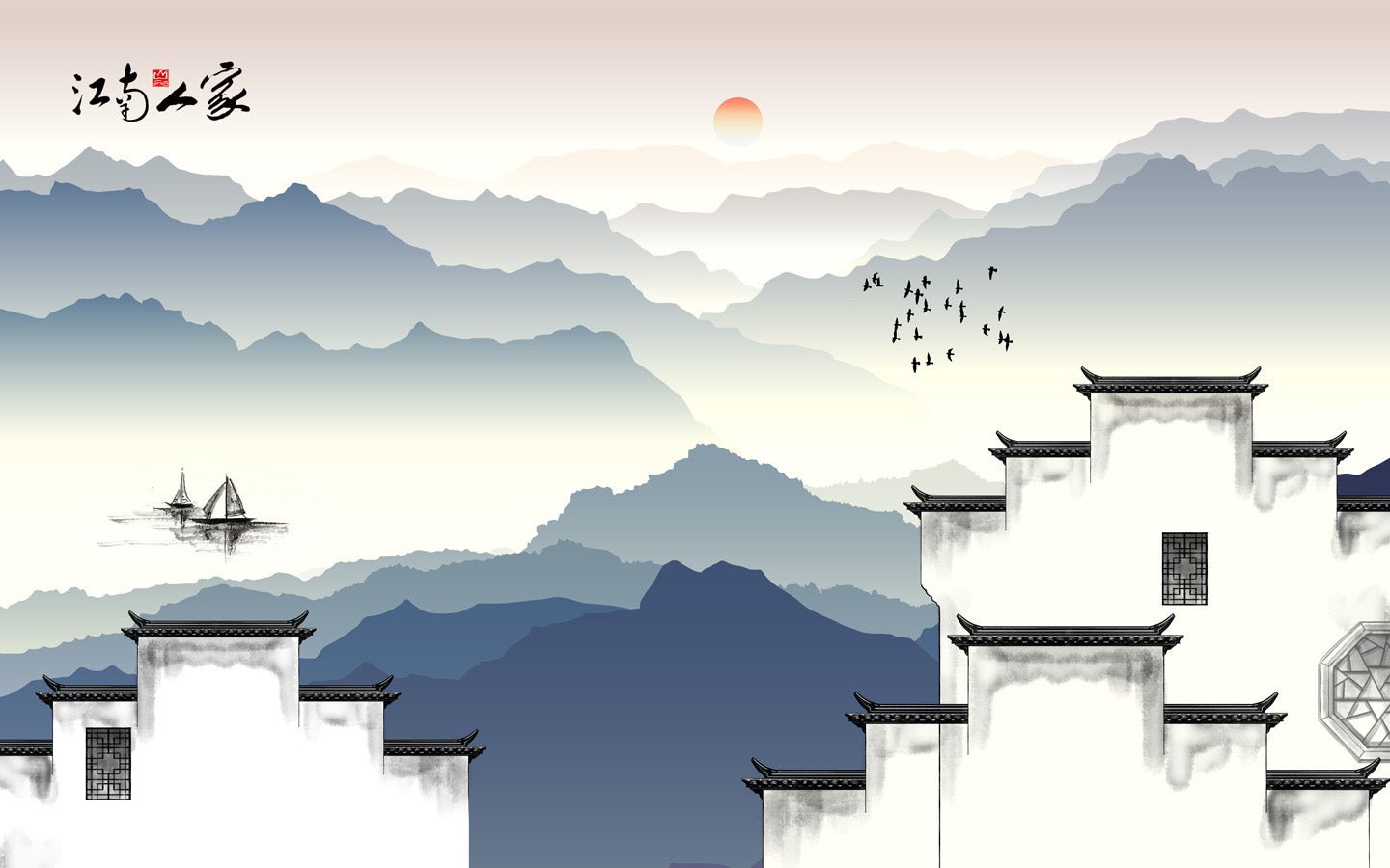 Papier peint panoramique déco zen, mural concept, tendance