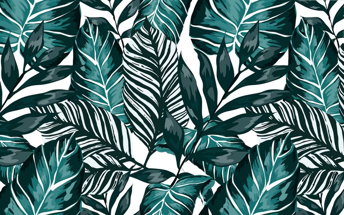 Papier peint wc intissé Feuille couleur Bleu Paon, mural concept, tendance