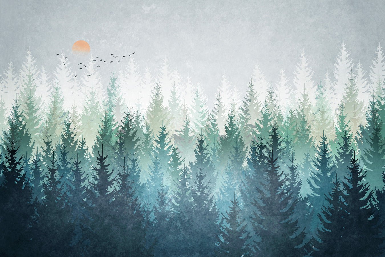 Papier peint salle de bain forêt canadienne abstrait, mural concept, tendance