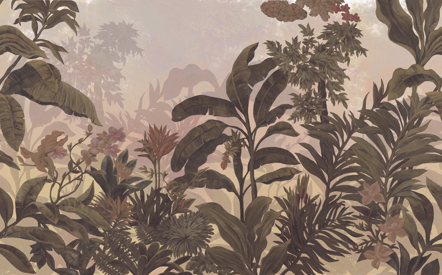 Papier peint toilette Jungle sépia rétro, mural concept, tendance