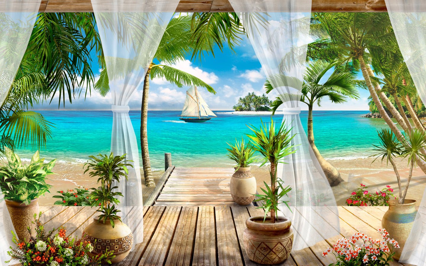 Papier peint salle de bain Windows Sea, mural concept, tendance