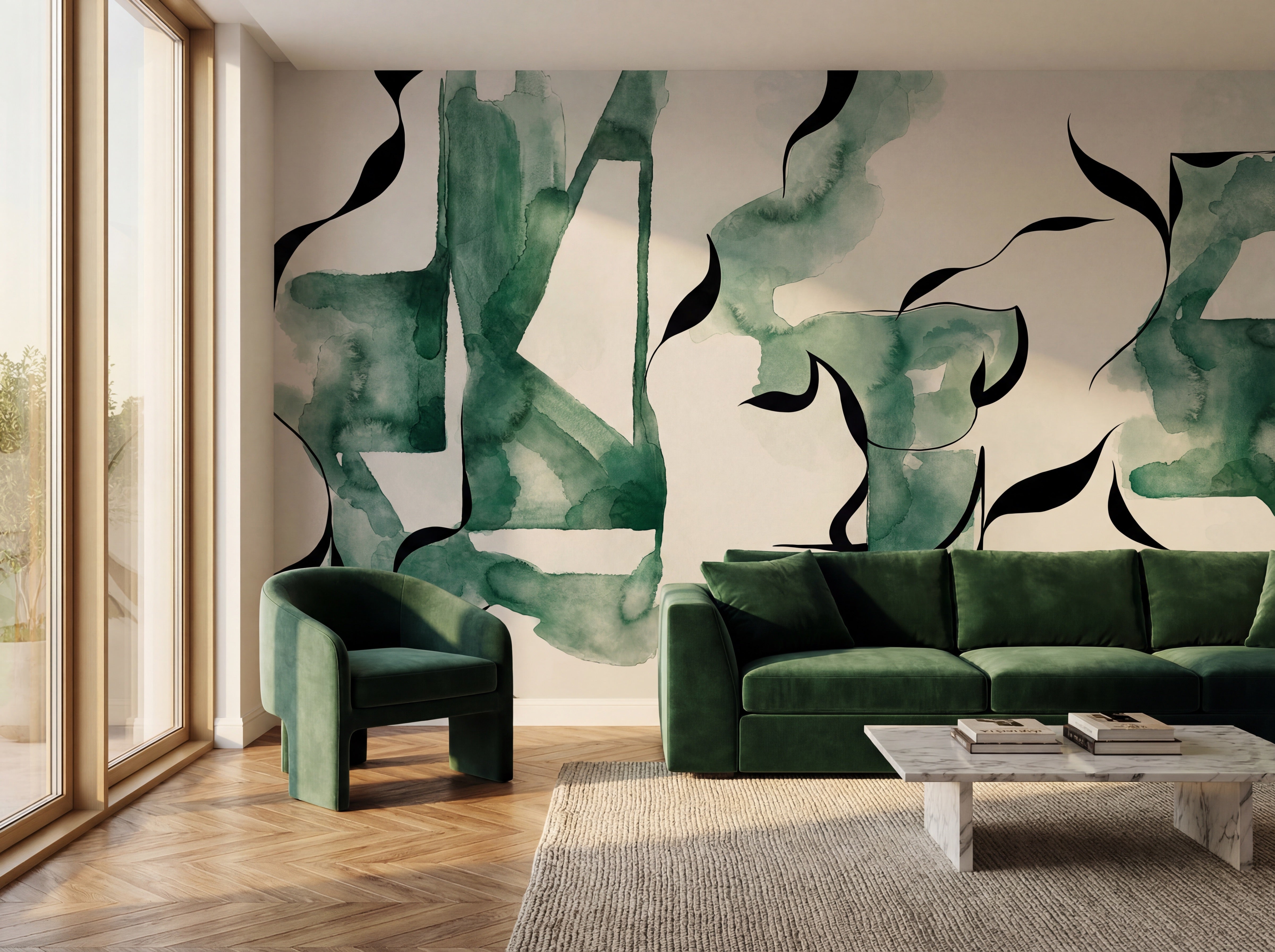 Papier peint abstrait moderne – Abstract Green Flow