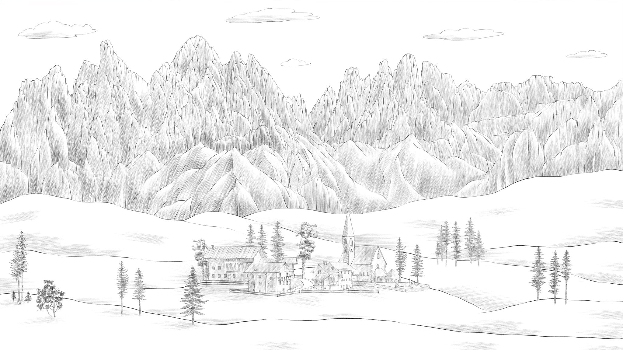 papier peint panoramique dolomites italien gravure 