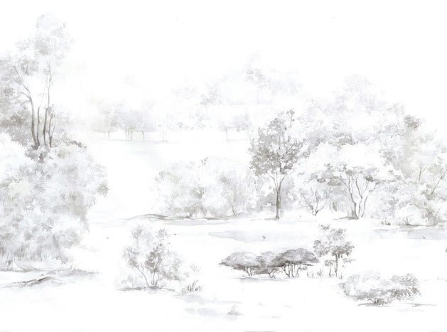Papel pintado Bosque de pinos en acuarela