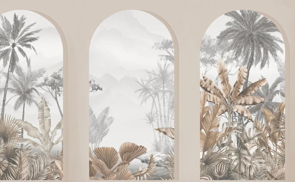 Sepia tropical arches wallpaper