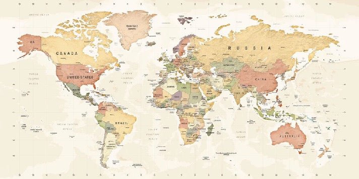 Papier peint panoramique carte du monde exploration, XXL, tendance