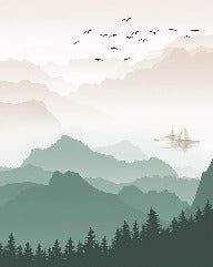 Papier peint montagne dans brume terracotta