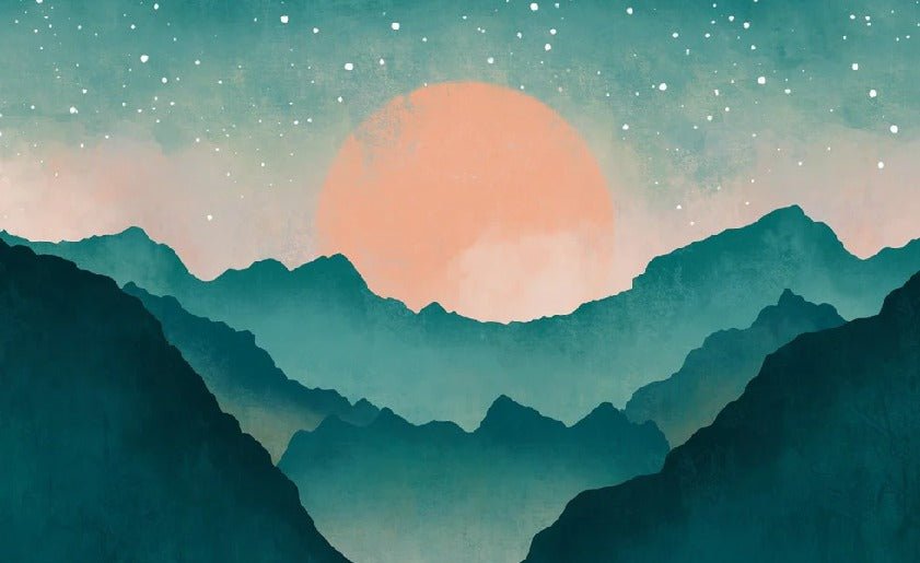 Papier peint sur mesure montagne brume turquoise