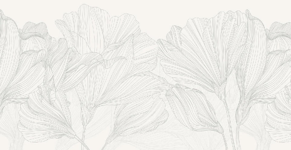 Carta da parati panoramica grigio e bianco con valzer di fiori