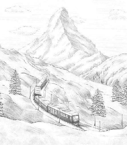 Papier peint panoramique Mont Cervin noir et blanc