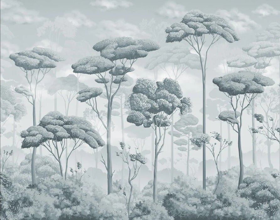 Papier peint panoramique pinède volupté bleu argent, XXL, tendance