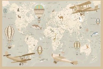 Kindertapete Weltkarte Flieger