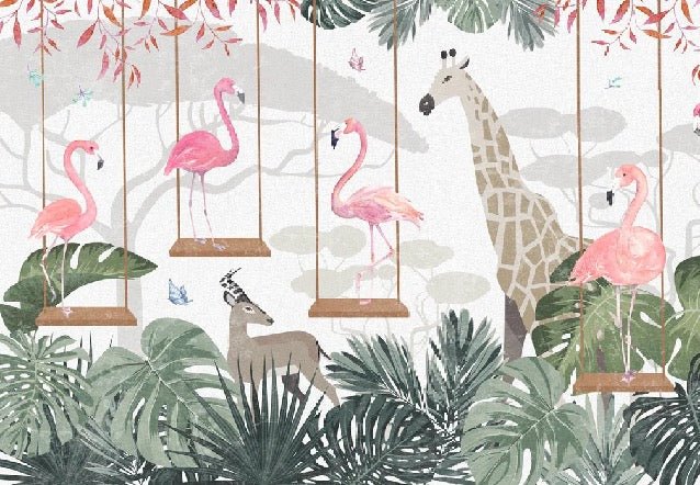 Panorama-Tapete savana sweet flamingo