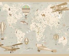 Papier peint enfant carte du monde aviateur, XXL, tendance