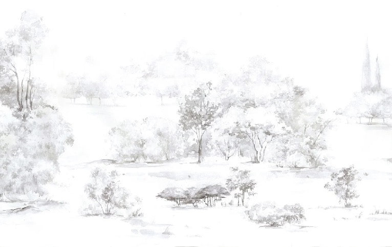 Papel pintado Bosque de pinos en acuarela