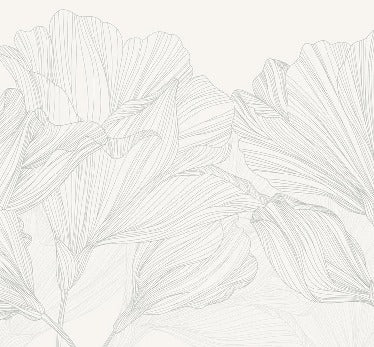 Panorama-Tapete grau und weiß Blumenwalzer
