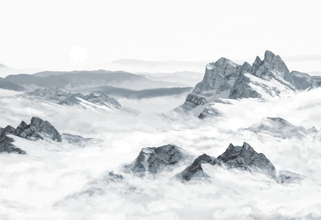 Papier peint panoramique montagne bleu, mural concept, tendance