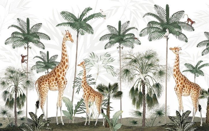 Papier peint famille girafes