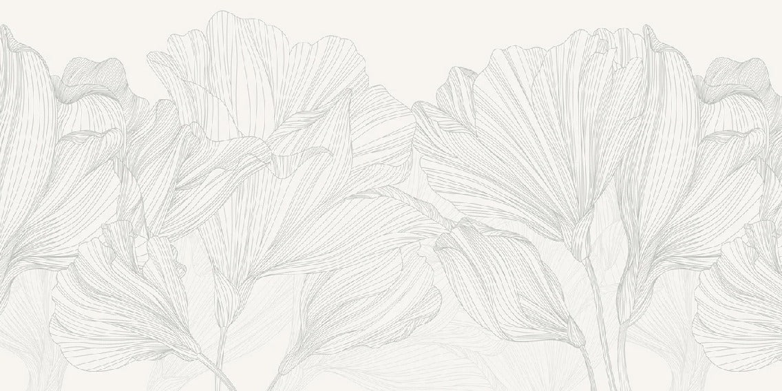 Papel pintado Vals de flores panoramico gris y blanco, XXL, tendance