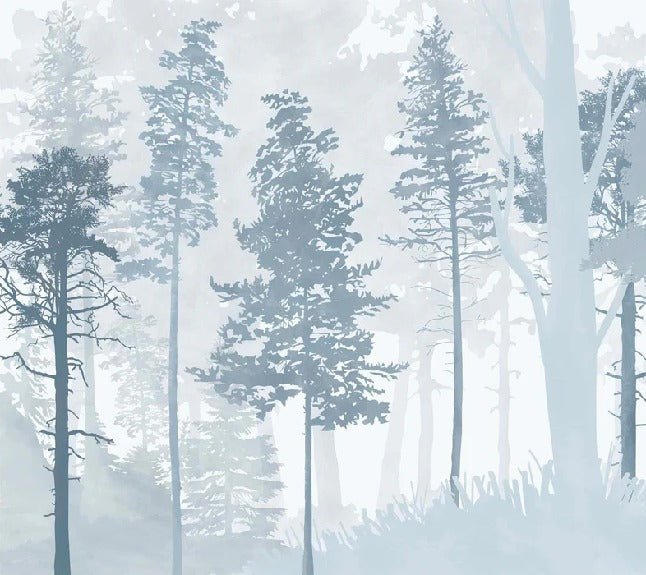 Carta da parati panoramica della foresta blu scandinava