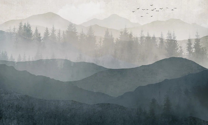 Papier peint panorama nature noir et blanc, XXL, tendance