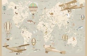 Kindertapete Weltkarte Flieger